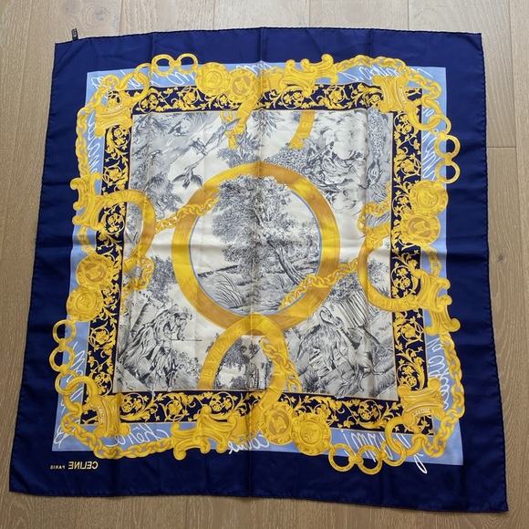 CELINE Paris scarf, navy with multicolor patterns - Picture 5 of 7